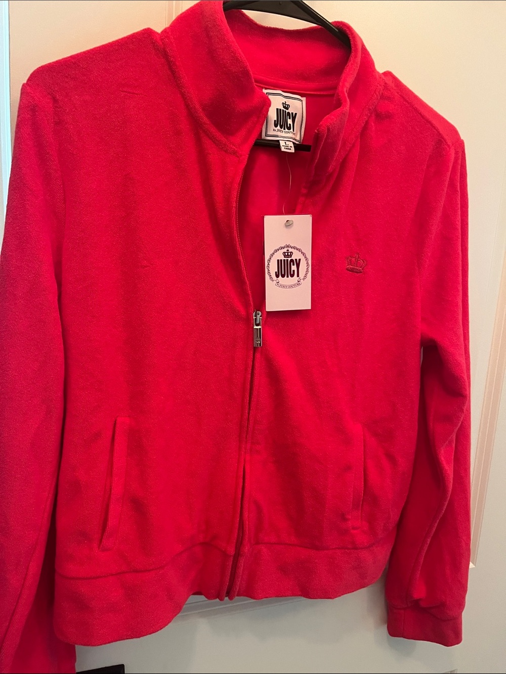 NWT Juicy Couture Vibrant Pink Velour Zip Jacket